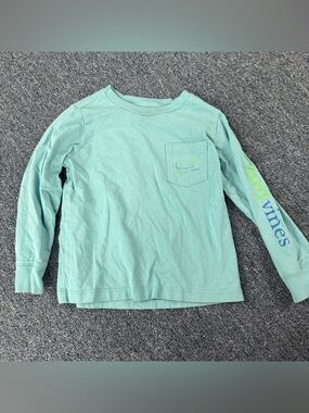 Vineyard Vines Kids' Long-Sleeve Pocket Tee in Aqua Size 2T